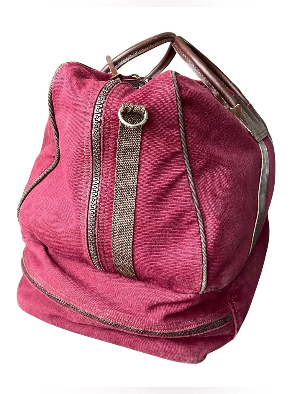 Duluth Pack Boot Duffle Canvas Leather Bag Burgundy Red Weekender Carry On